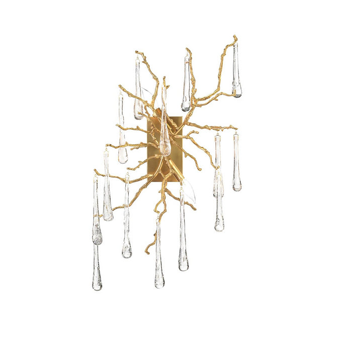 BRASS AND GLASS TEARDROP TWO-LIGHT WALL SCONCE