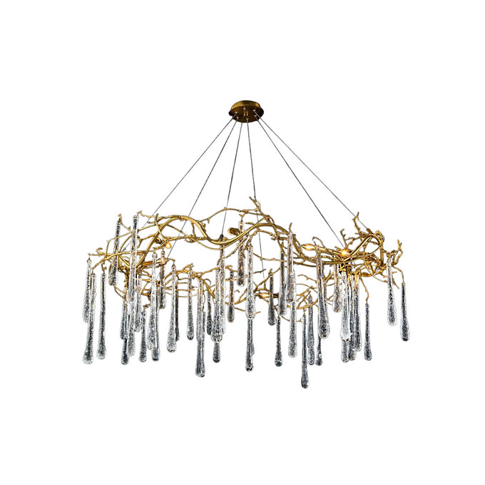 BRASS AND GLASS TEARDROP EIGHT-LIGHT CHANDELIER