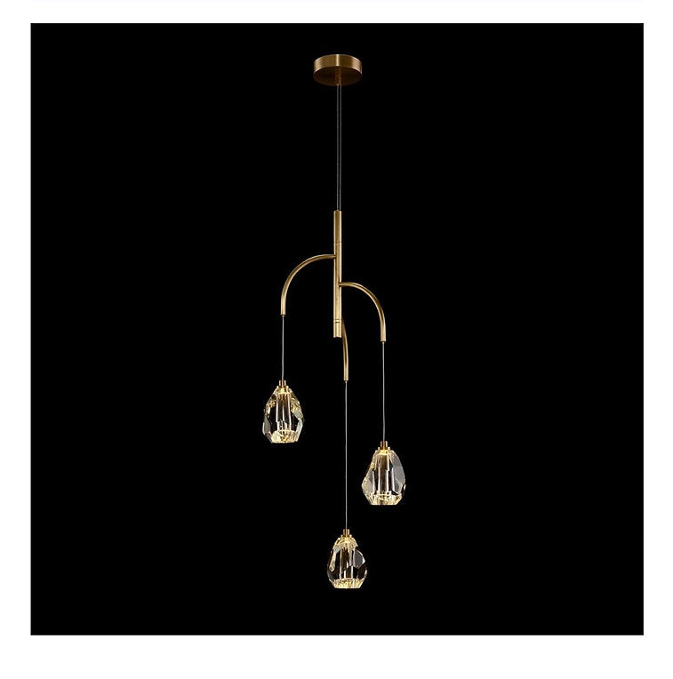 FACETED CHUNK CRYSTAL THREE-LIGHT CHANDELIER