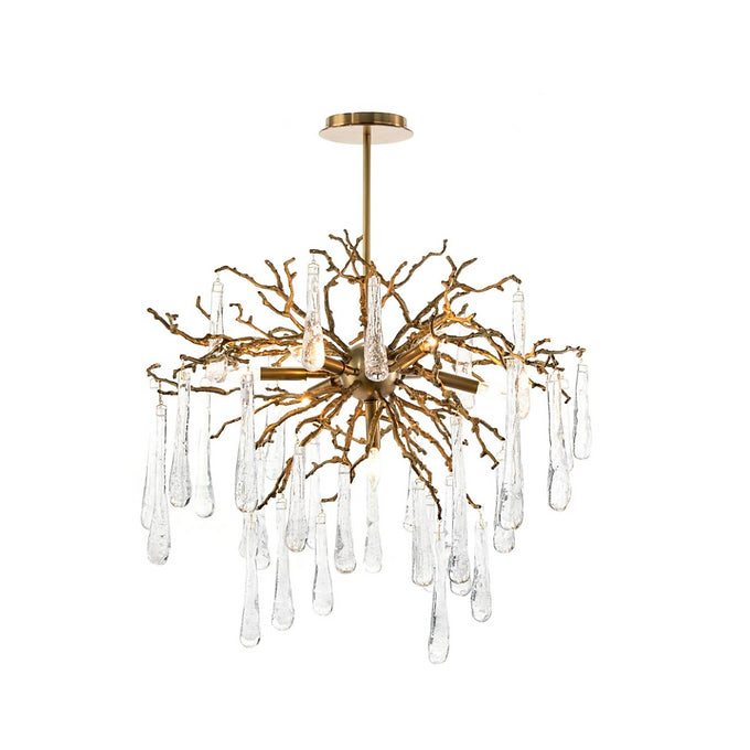 BRASS AND GLASS TEARDROP SEVEN-LIGHT CHANDELIER