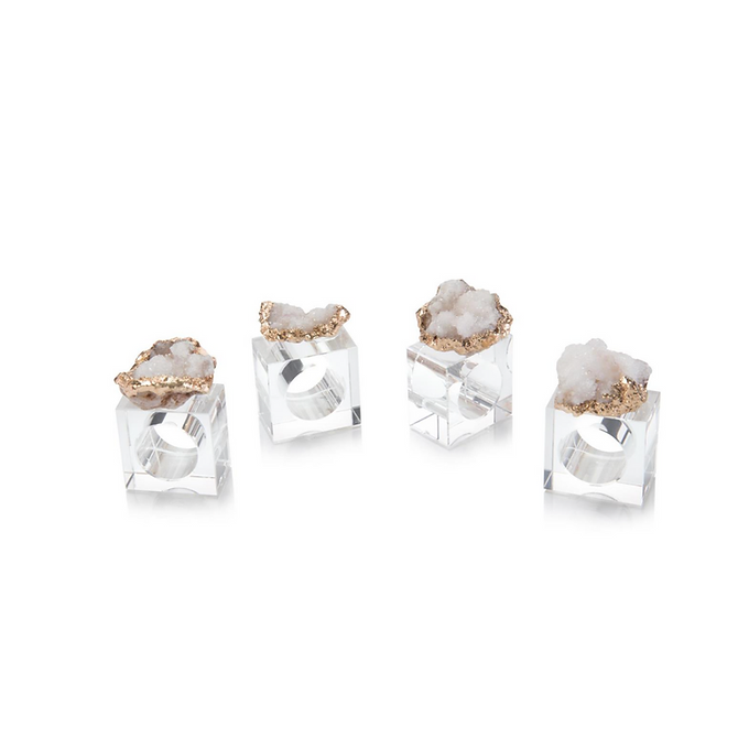 SET OF FOUR WHITE AND GOLD GEODE NAPKIN RINGS