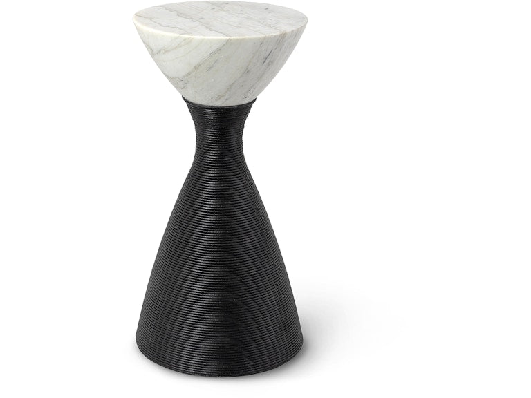 ELLORY LEATHER AND STONE SIDE TABLE LARGE, BLACK