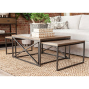 PARKER IRON AND MINDI WOOD COFFEE TABLE WITH 2 NESTING TABLES