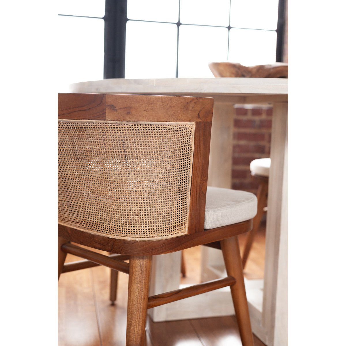 LOE CANE AND TEAK DINING CHAIR