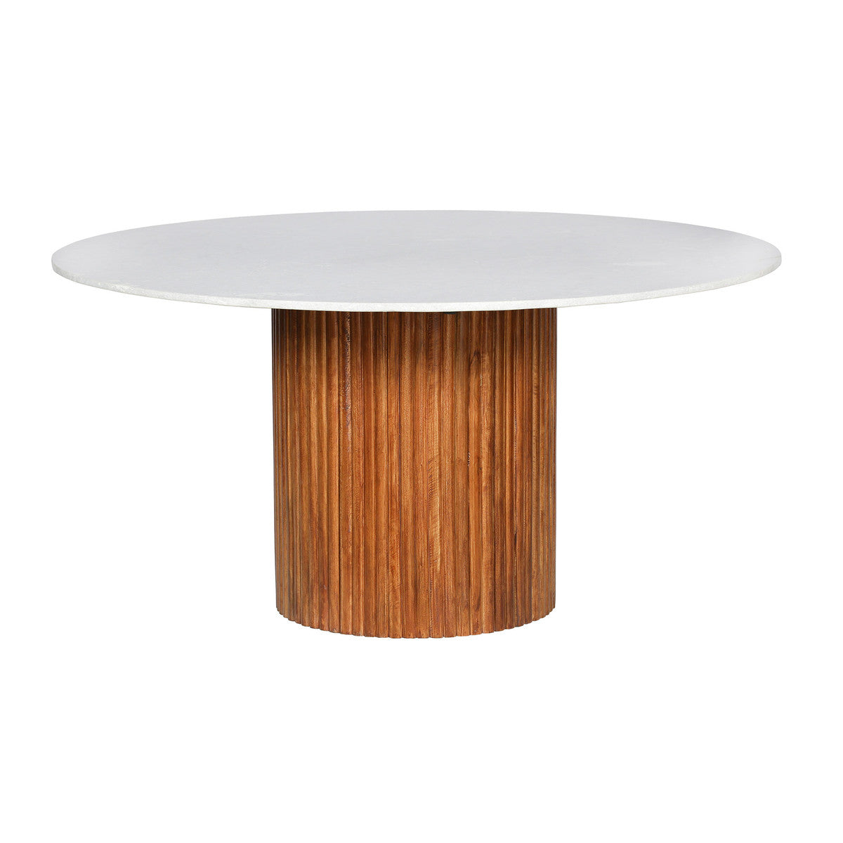 MARBLE AND WOOD DRUM DINING TABLE