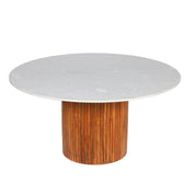 MARBLE AND WOOD DRUM DINING TABLE