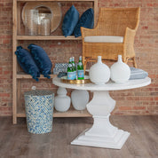 TABLA ROUND INLAY STOOL, BLUE AND WHITE