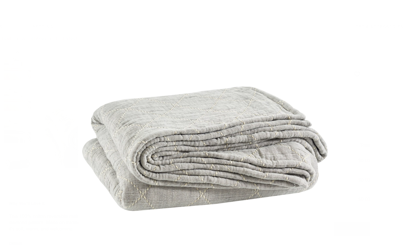 TILDEN NATURAL/GREY MATELASSE COVERLET